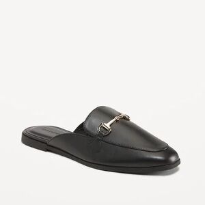 🆕 Old Navy Women’s Faux-Leather Loafer Mule Flats Shoes Pull-on Walk-in Black 8
